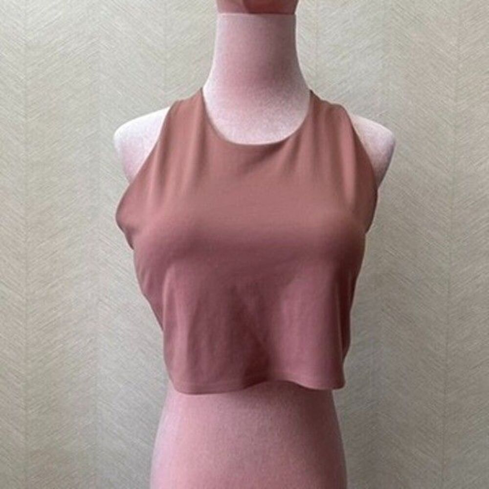 Uniqlo Racerback Mauve Pink Stretch Built-In Bra Cropped Tank Top Womens Size XL